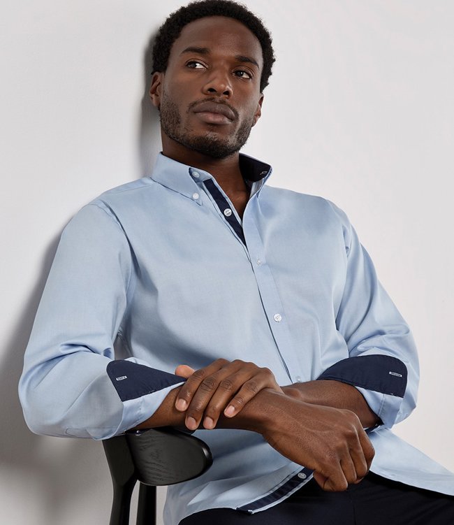 Premium Long Sleeve Contrast Tailored Oxford Shirt Kustom Kit K190