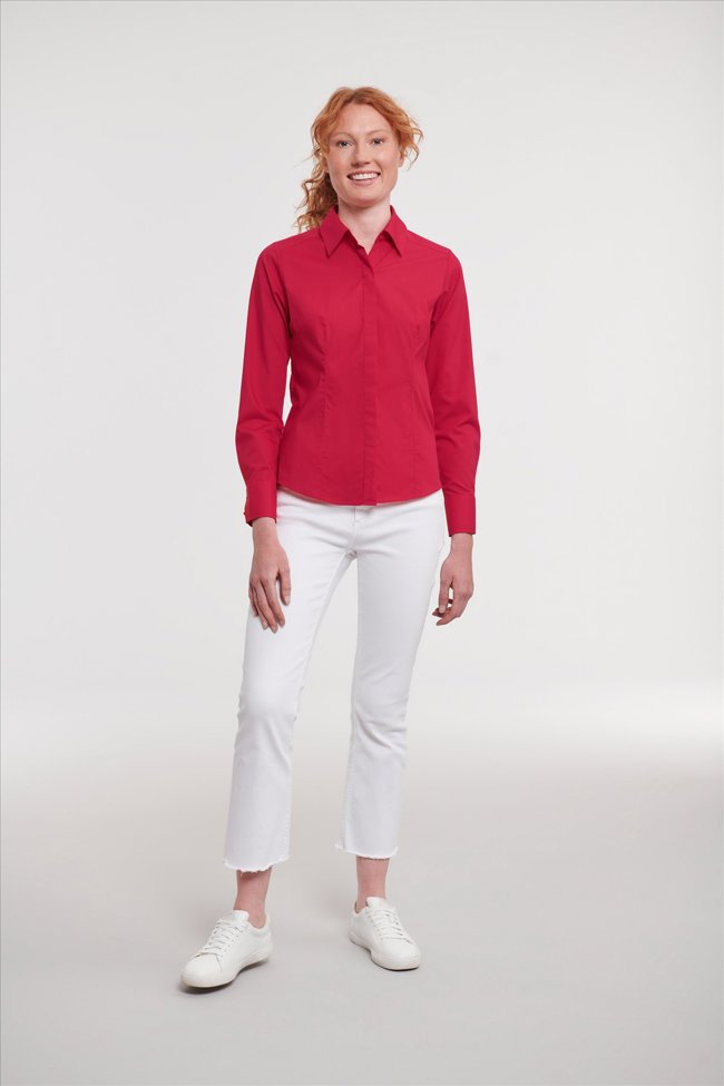Russell Ladies LSL Fitted Polycot. Poplin Shirt Russell Athletic 9924F